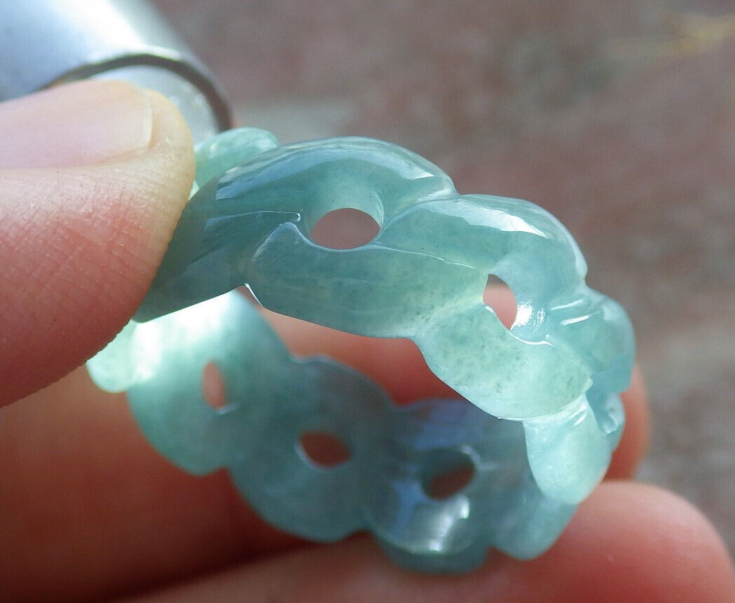 Certified Icy Green Burma 100% Natural A JADE Jadeite Knotted RING USA. 9.75 戒指 635985 TN
