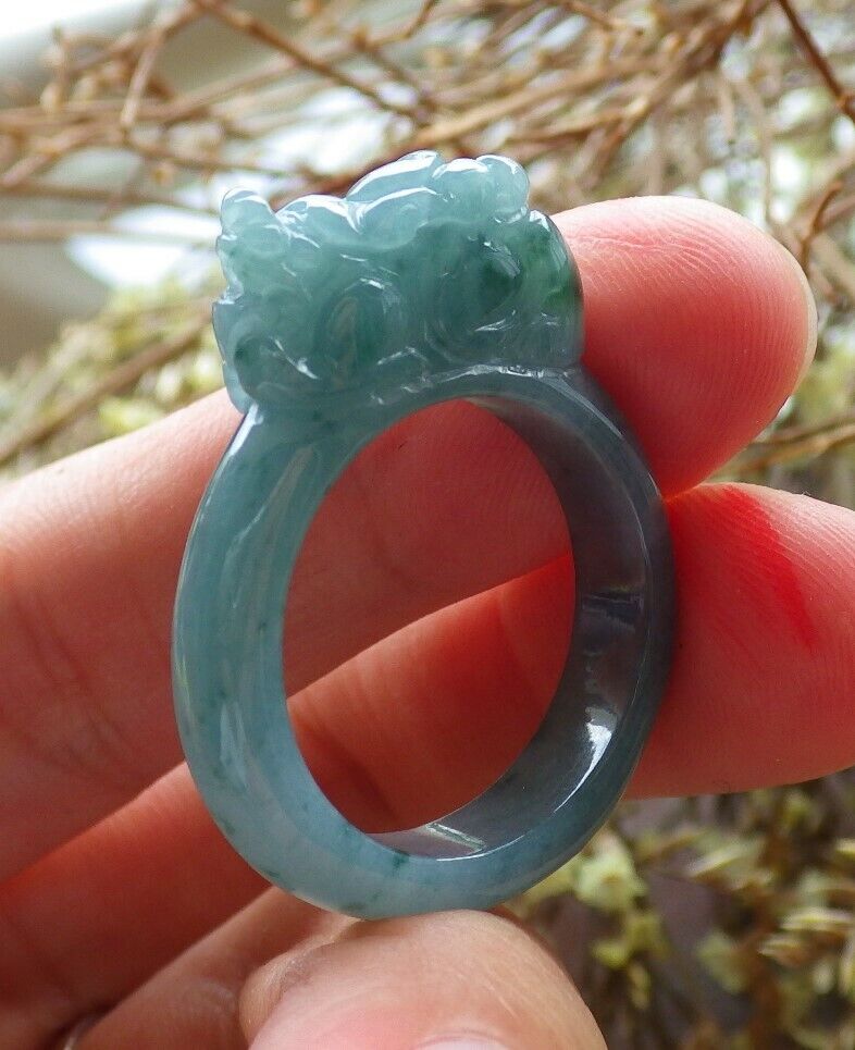 Certified Icy Green 100% Natural A JADE Jadeite Dragon Pi Xiu RING USA. 8.75 戒指 523800 TN
