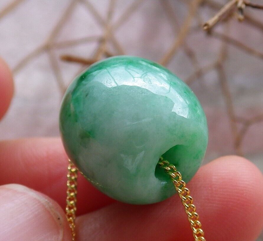 Certified Green 100% Natural A Jade Circle Bead Donut Necklace 路路通 528430 TN