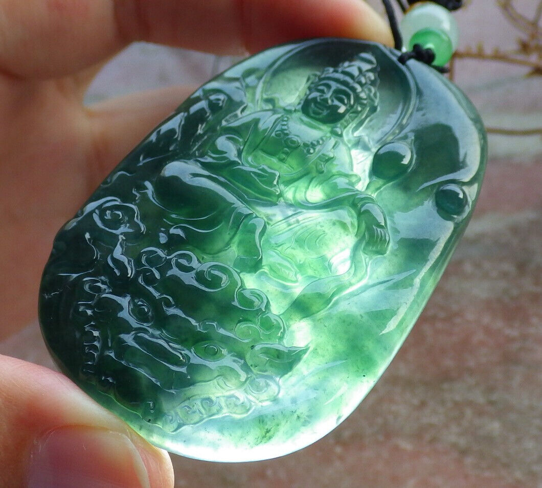 Certified Icy Blue Water Green Burma 100% Natural A Jade jadeite Pendant Guanyin Kwan Yin Dragon Flower Necklace 观音 633868 TN