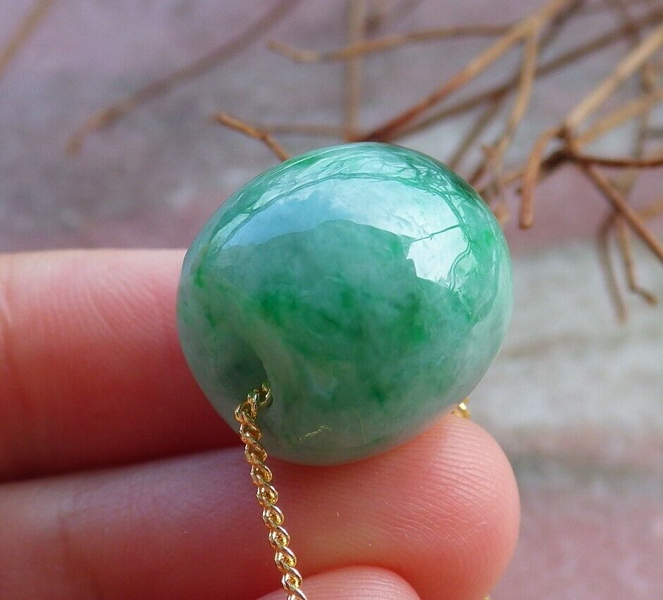 Certified Green 100% Natural A Jade Circle Bead Donut Necklace 路路通 529094 TN