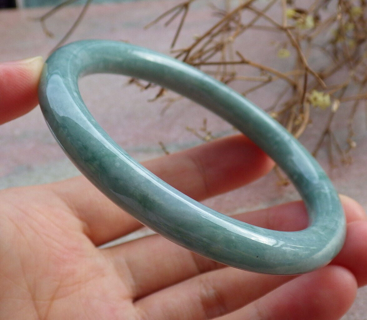 Certified Green Pale Lavender Burma 100% Natural A JADE Jadeite Circle Bangle Bracelet 60 mm 手镯 635469 TN