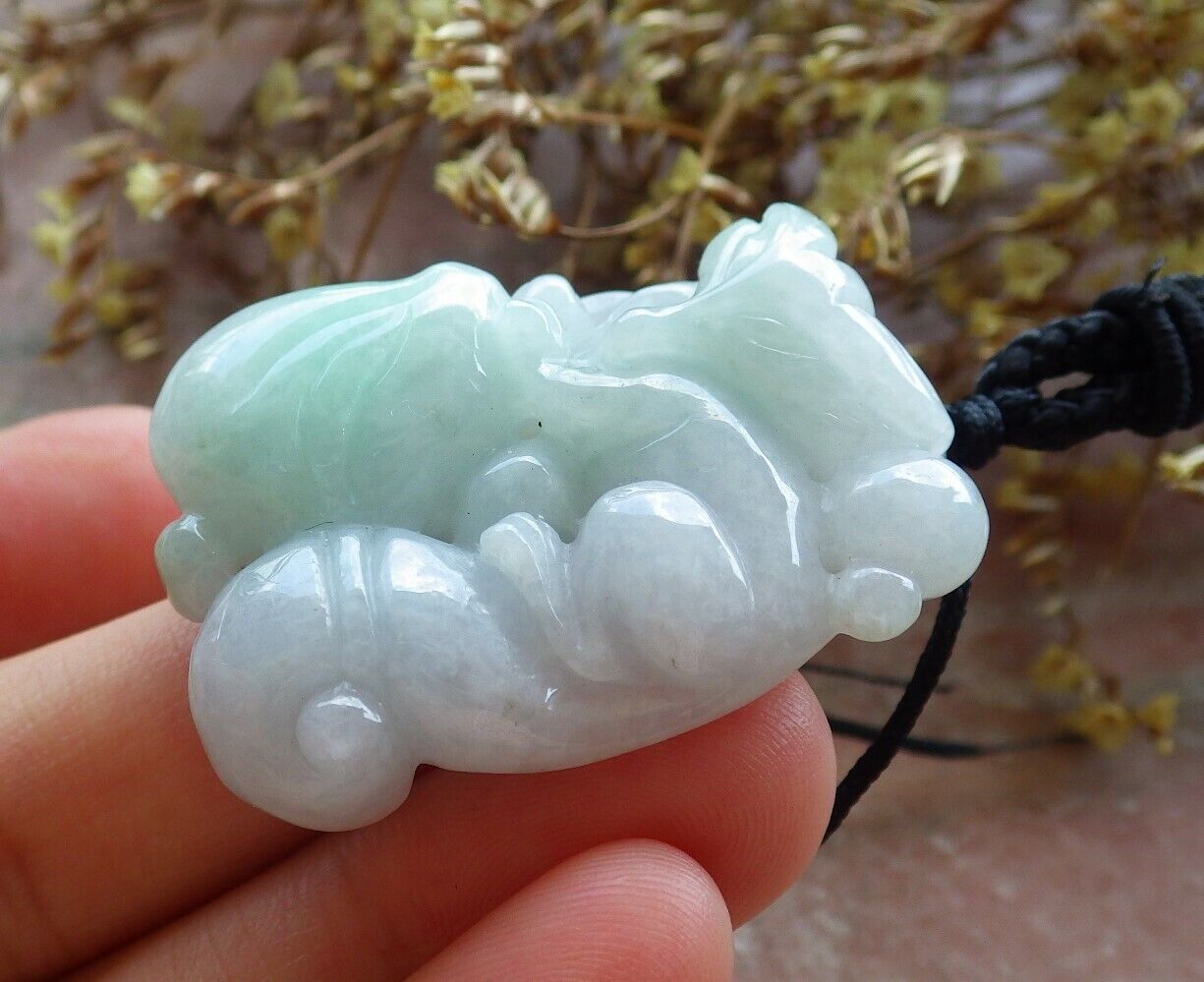 Certified Green 100% Natural A Jade jadeite Pendant Fox Lotus Flower Ruyi Coin Necklace 狐狸 529893 TN
