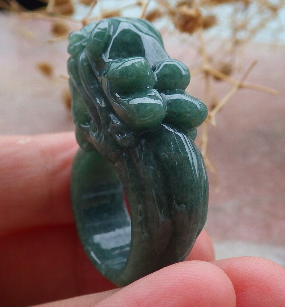 Certified Green Burma 100% Natural A JADE Jadeite Dragon RING USA. 6.5 龙戒指 636824 TN