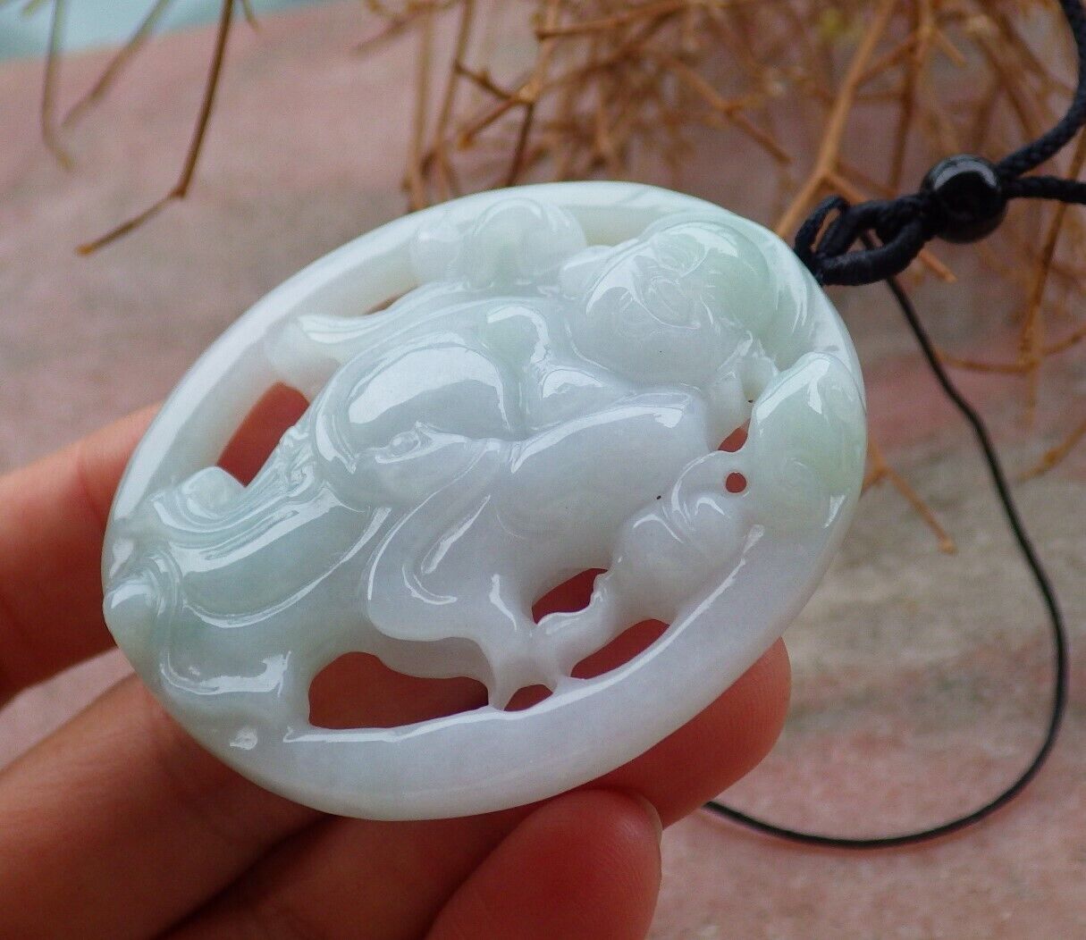 Certified Green 100% Natural A Jade jadeite pendant Happy Buddha God Ruyi Necklace 开心佛 520545 TN