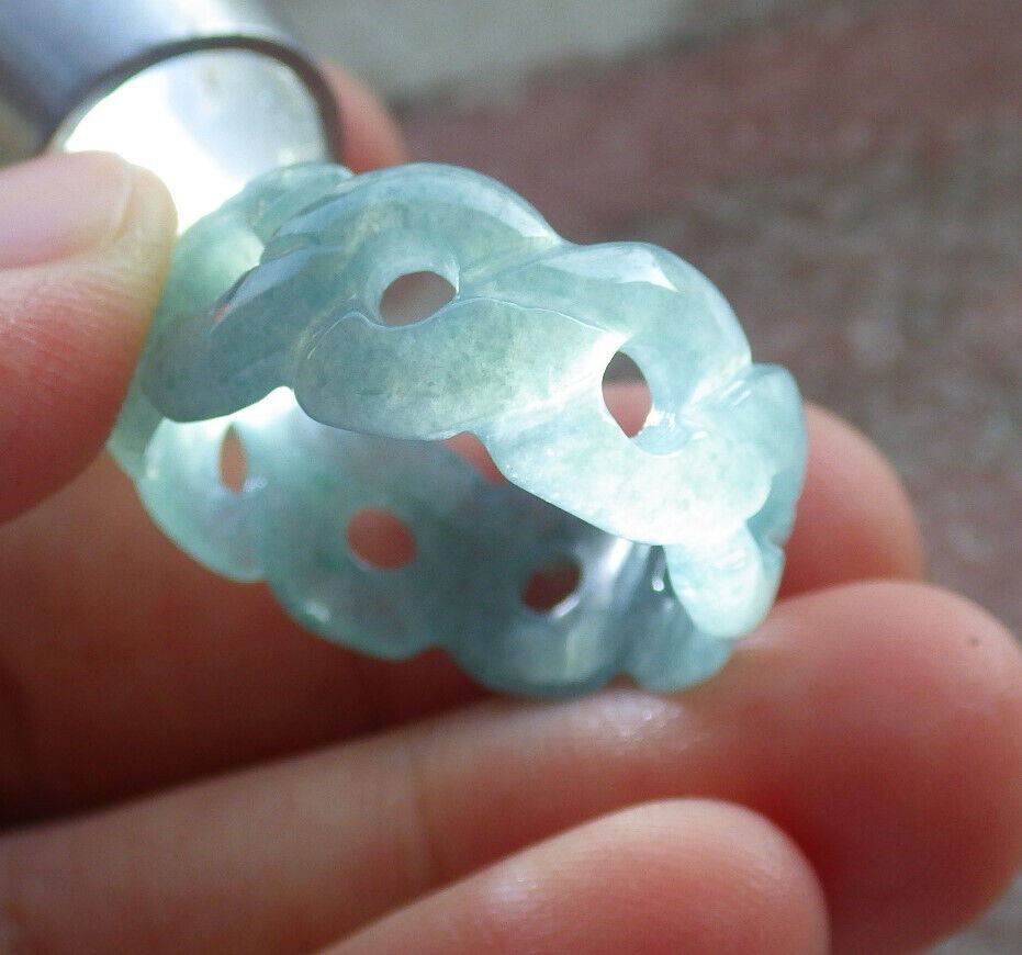 Certified Icy Green Burma 100% Natural A JADE Jadeite Knotted RING USA. 10.25 戒指 635993 TN
