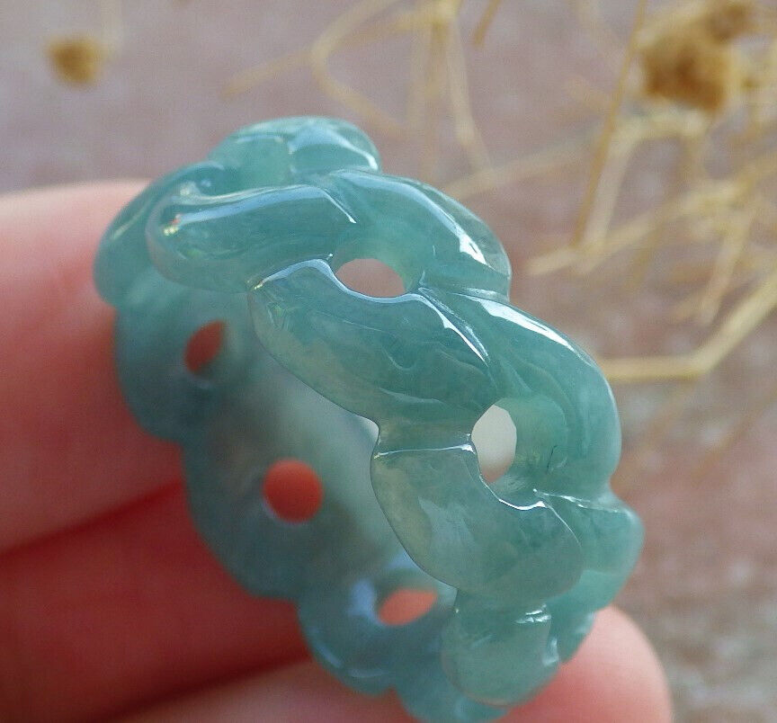 Certified Icy Green Burma 100% Natural A JADE Jadeite Knotted RING USA. 9.75 戒指 636002 TN