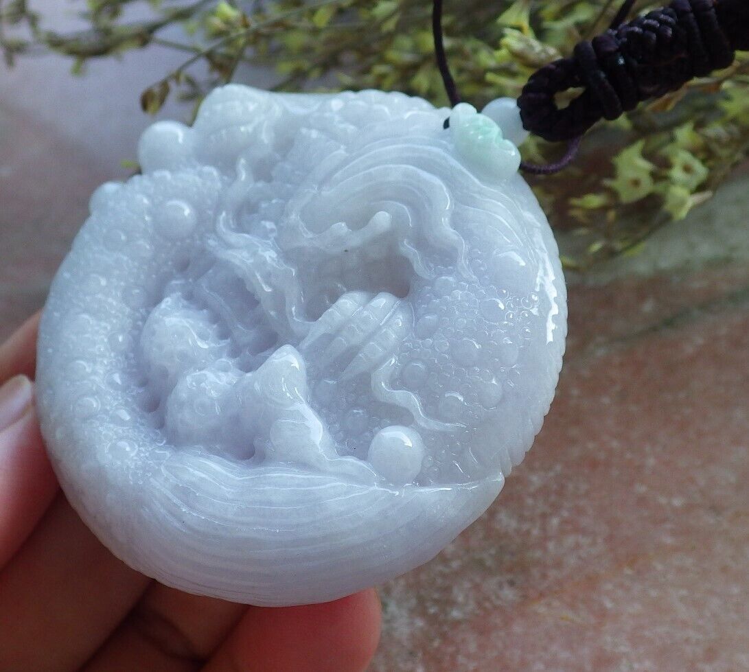 Certified Green Pale Lavender Burma 100% Natural A Jade jadeite Pendant Dragon Mouse Rat Peanut Ruyi Necklace 望子成龙 574350 TN