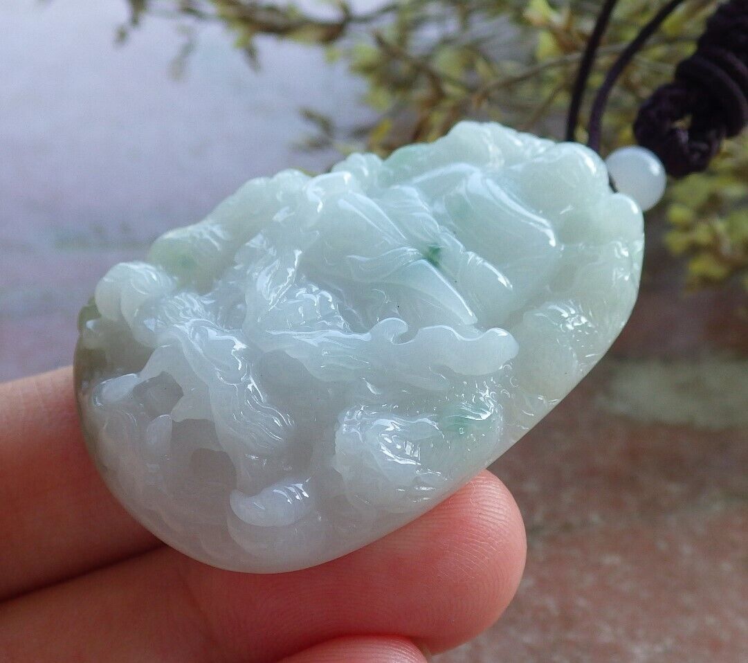 Certified Green Burma 100% Natural A Jade jadeite Pendant Sakyamuni Buddha God 5 Dragon Necklace 574365 TN
