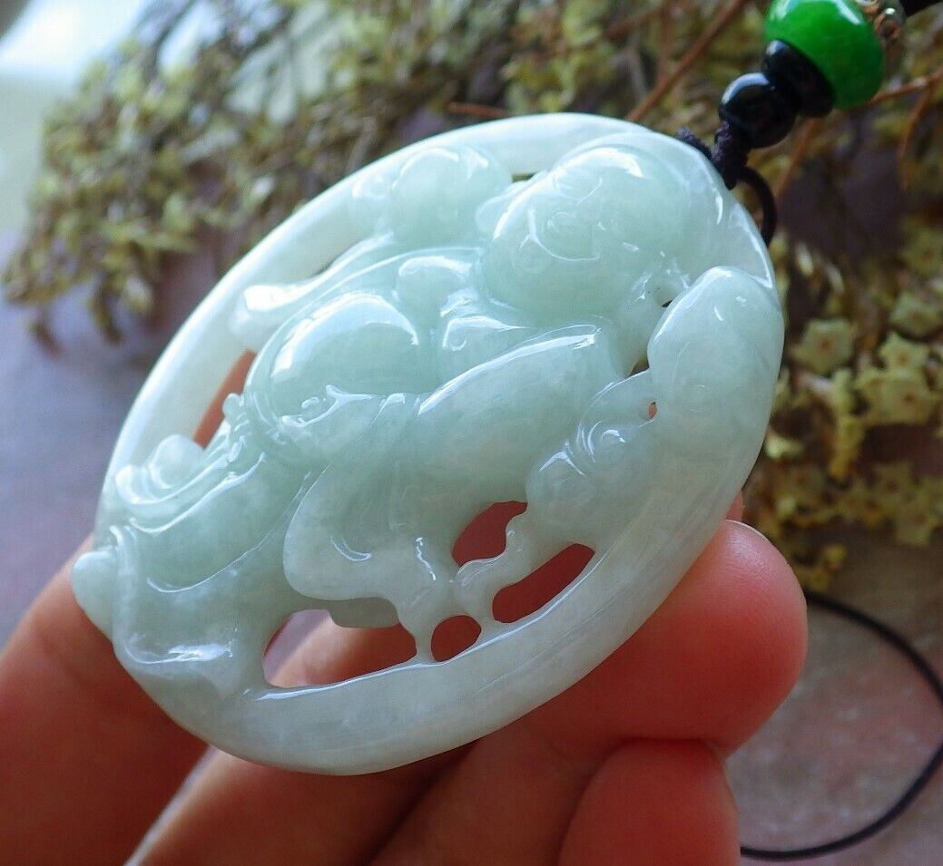 Certified Green 100% Natural A Jade jadeite pendant Happy Buddha God Ruyi Necklace 开心佛 523949 TN