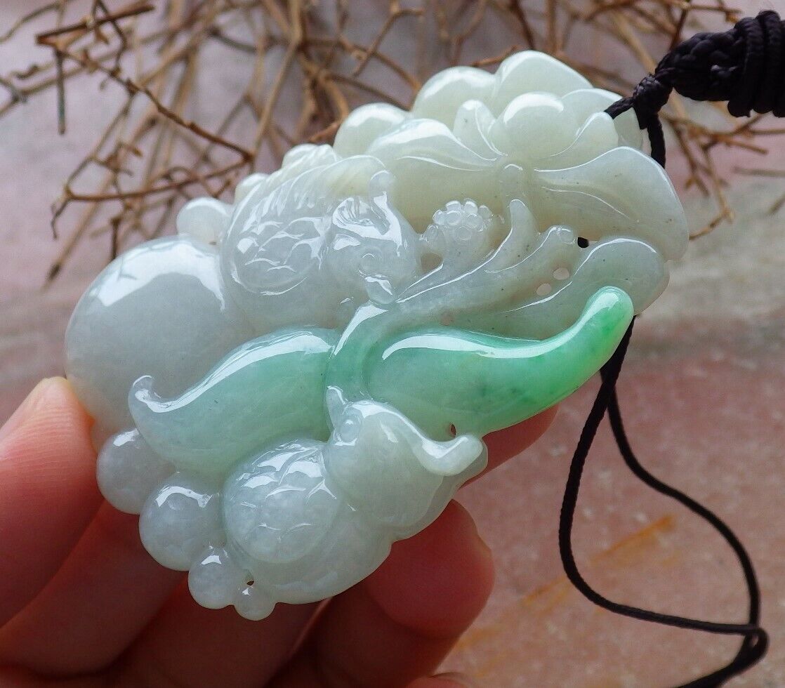 Certified Green 100% Natural A Jade jadeite Pendant Mandarin Duck Phoenix Lotus Flower Ruyi Necklace 鸳鸯 528863 TN