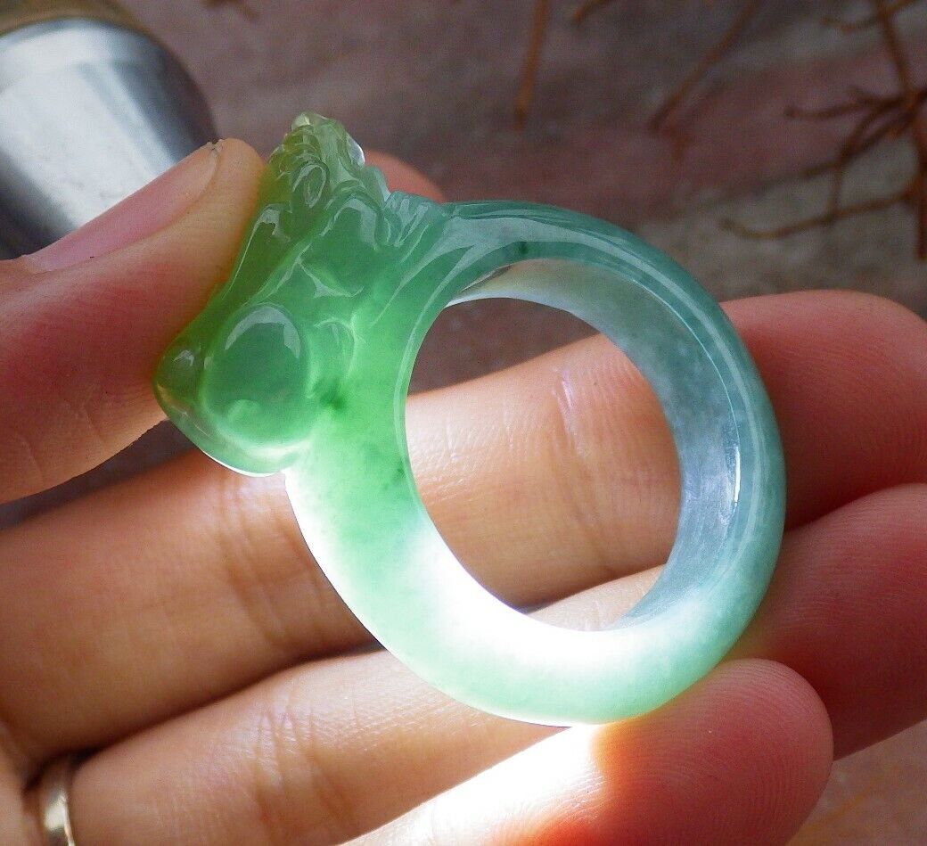 Certified Green Yellow 100% Natural A JADE Jadeite Dragon Pi Xiu RING USA. 10 戒指 528629 TN