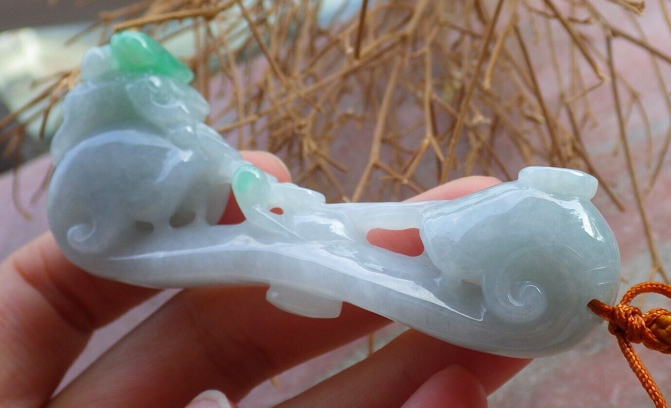 Certified Green 100% Natural A Jade jadeite pendant Frog Toad Ruyi Money Coin Necklace 风水蟾 520245 TN