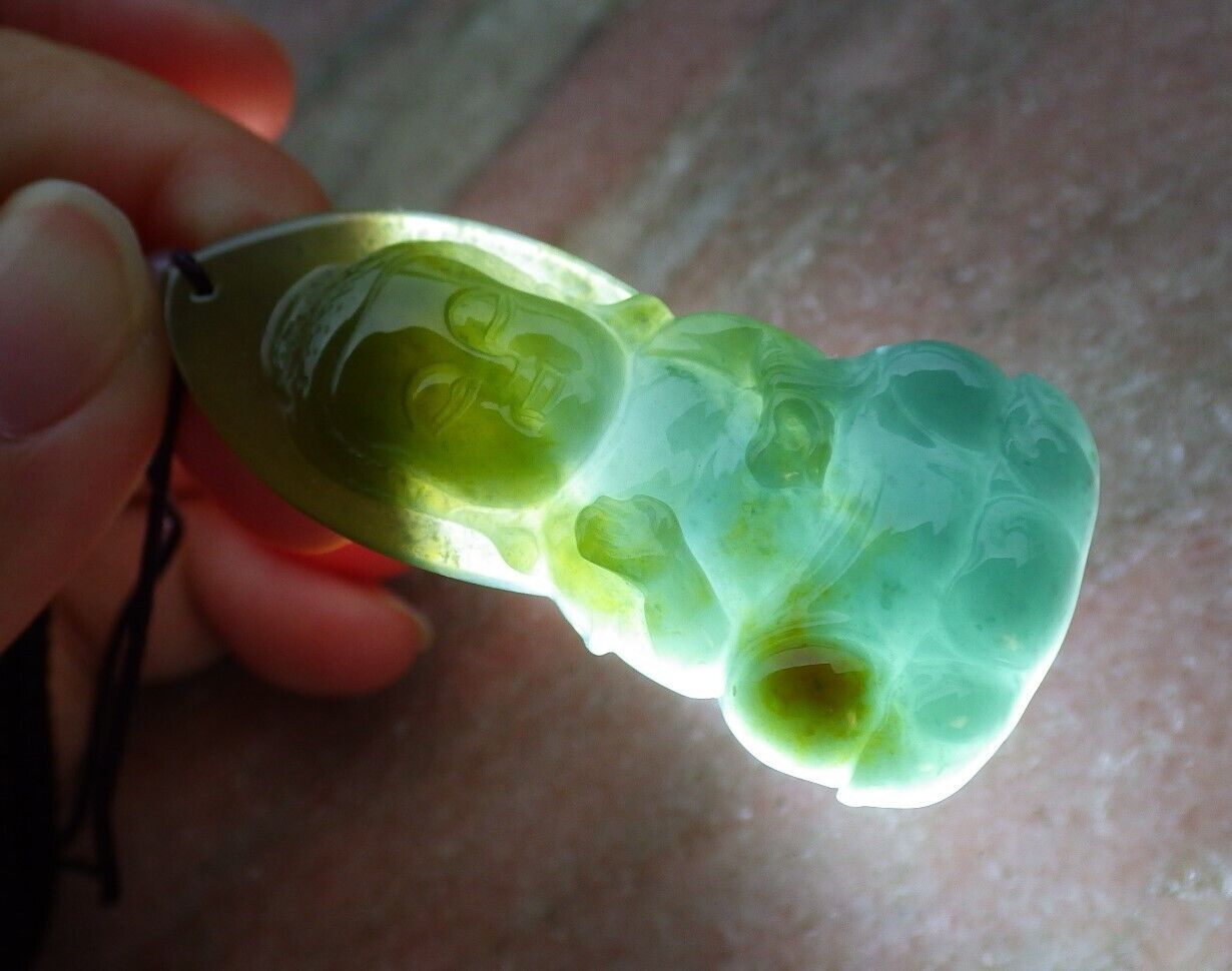 Certified Icy Yellow Green Burma 100% Natural A Jade jadeite Pendant Sakyamuni Buddha God Necklace 释迦牟尼佛 575058 TN