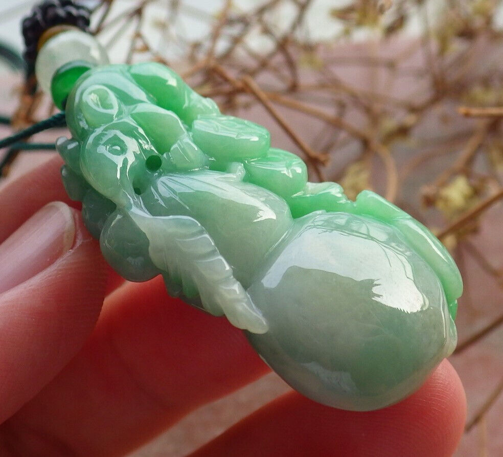 Certified Green Burma 100% Natural A Jade jadeite Pendant Mouse Rat Coin Ruyi Gourd Necklace 发财鼠 633909 TN