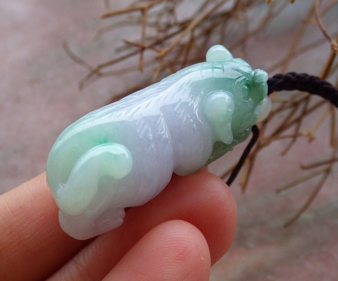 Certified Green Pale Lavender 100% Natural A Jade jadeite Pendant Tiger Money Coin Necklace 虎虎生威 526057 TN