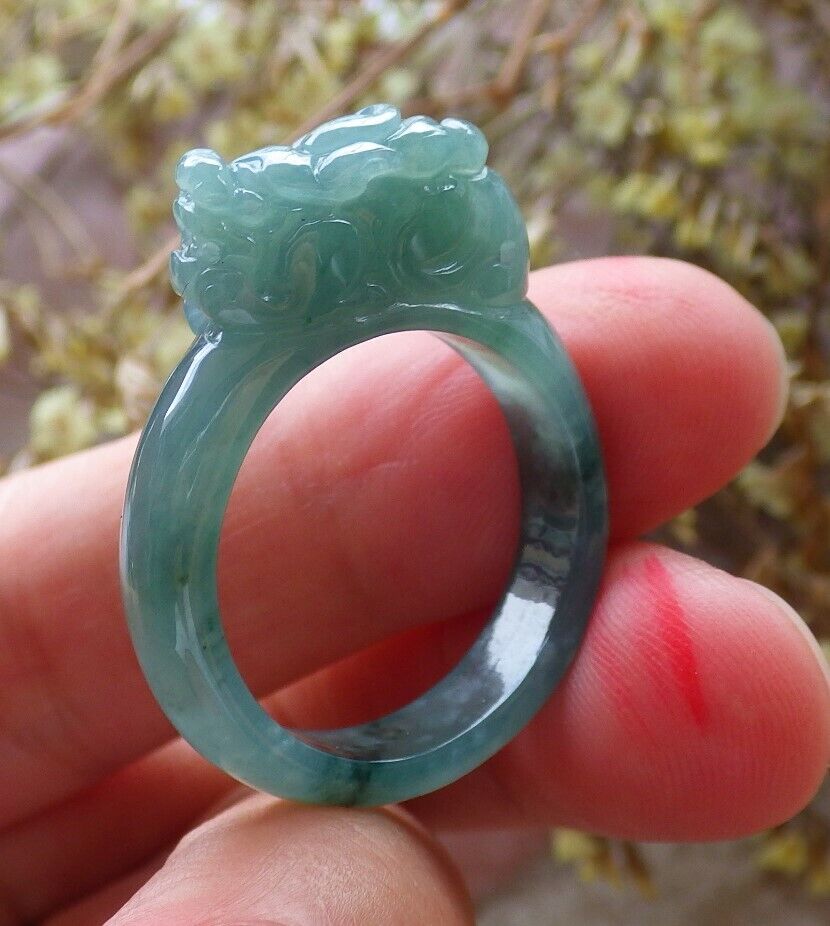 Certified Icy Green 100% Natural A JADE Jadeite Dragon Pi Xiu RING USA. 8.75 戒指 523786 TN