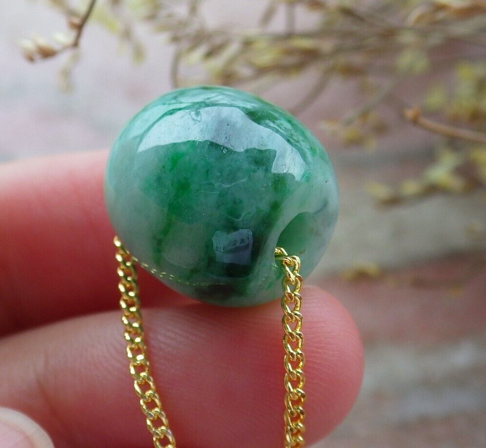 Certified Green Burma 100% Natural A Jade Pendant Circle Bead Donut Necklace 路路通 574932 TN