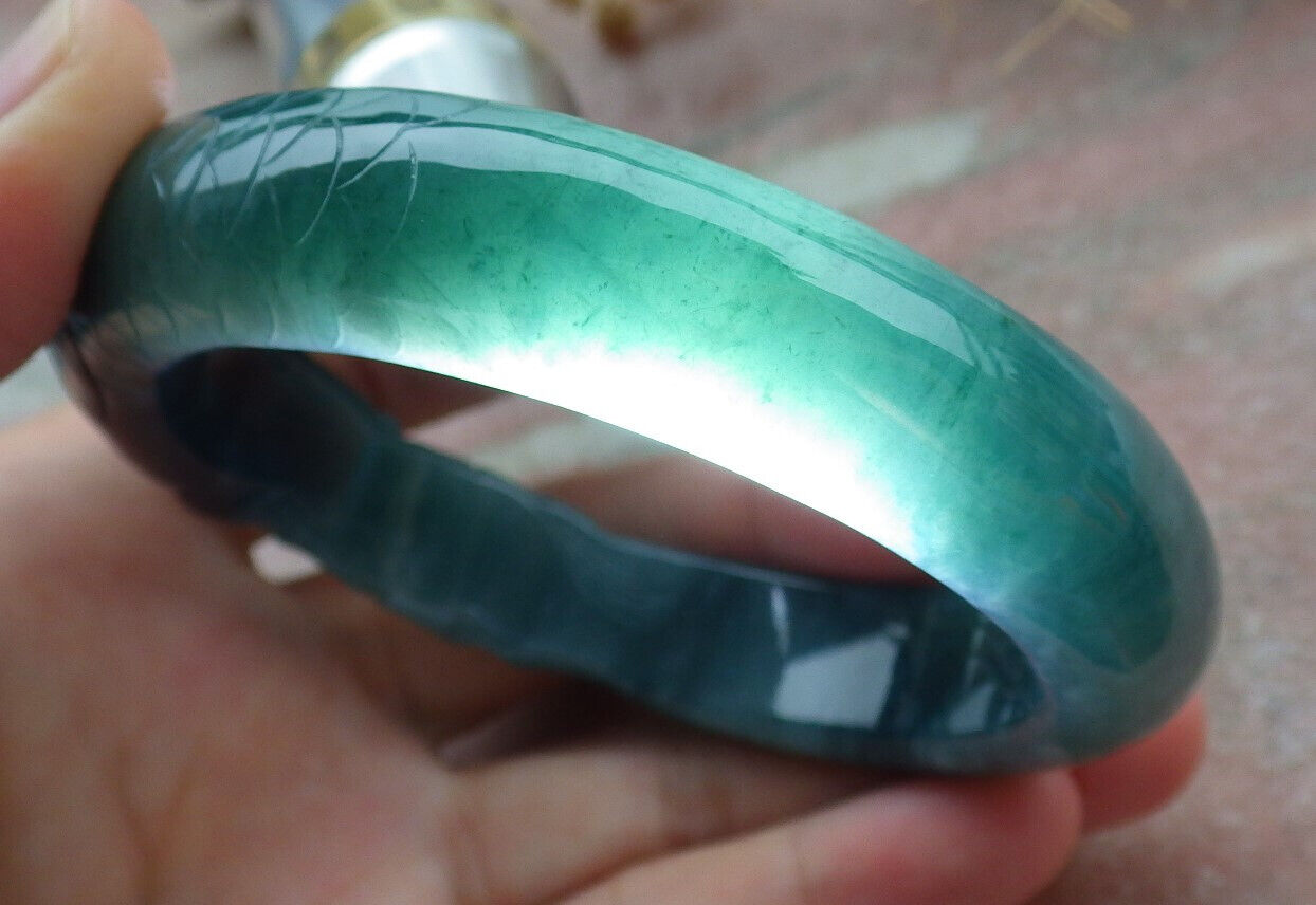 Certified Icy Green Burma 100% Natural A JADE Jadeite Fish Bangle Bracelet 60 mm 手镯 636582 TN