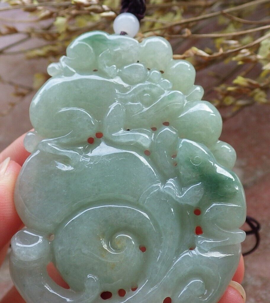 Certified Green Burma 100% Natural A Jade jadeite Pendant Frog Toad Coin Ruyi Necklace 招财蟾 574748 TN