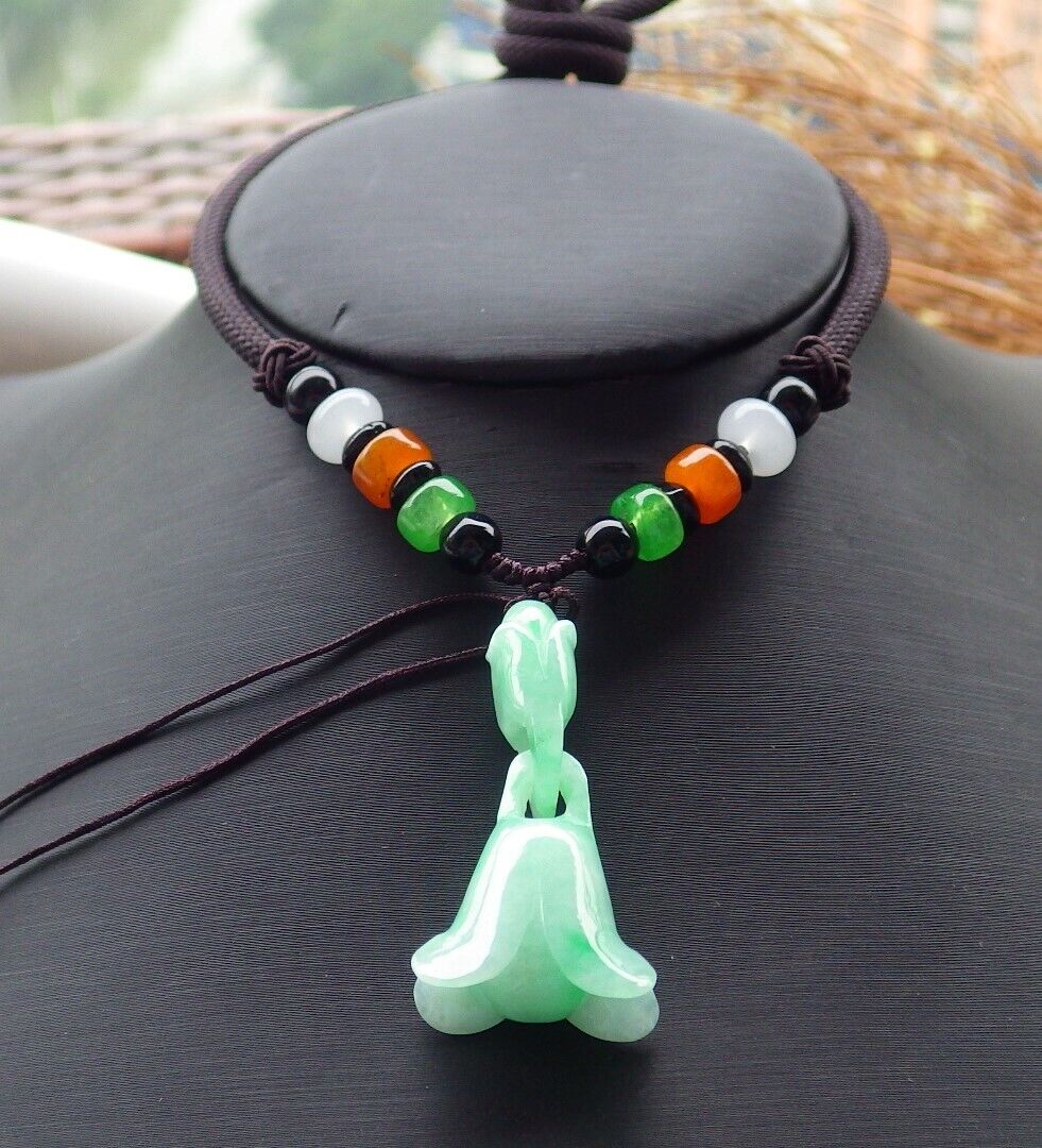 Certified Green 100% Natural A Jade jadeite pendant Rose Flower Necklace W Ring 花开富贵 517015 TN
