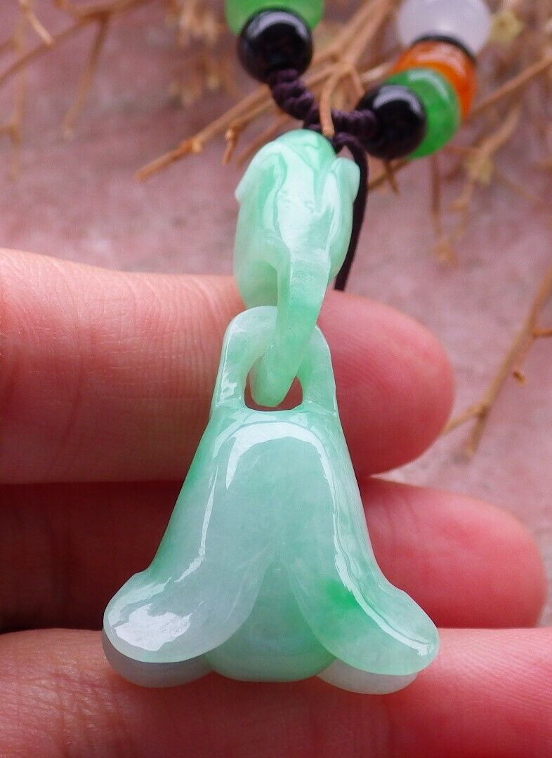 Certified Green 100% Natural A Jade jadeite pendant Rose Flower Necklace W Ring 花开富贵 517015 TN