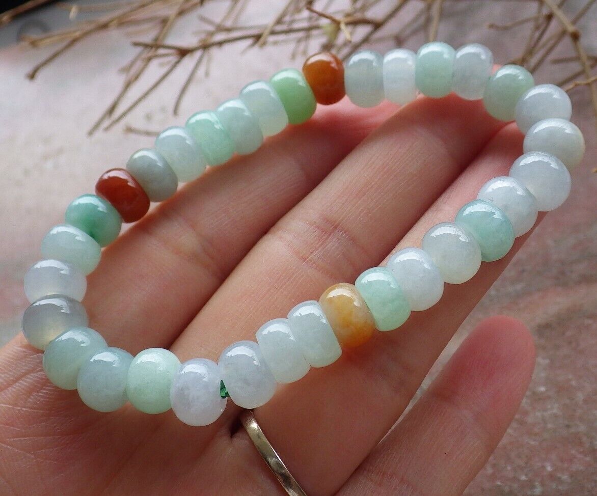 Certified Green 100% Natural A JADE Jadeite Bead Beads Bangle Circle Bracelet 手链 517569 ** It can adjust 6.5 inches to 8 inches TN