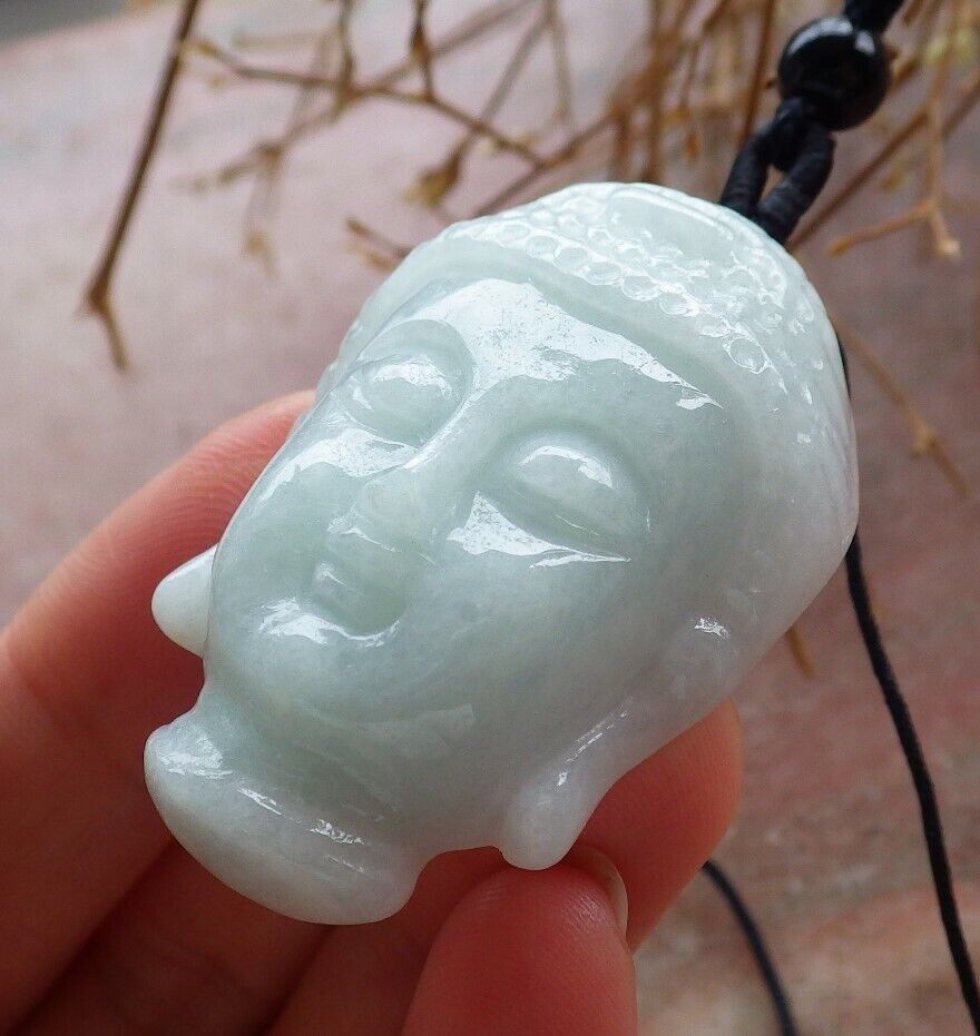 Certified Pale Green 100% Natural A Jade jadeite pendant Shakyamuni Buddha God Head Necklace 释迦牟尼 517598 TN