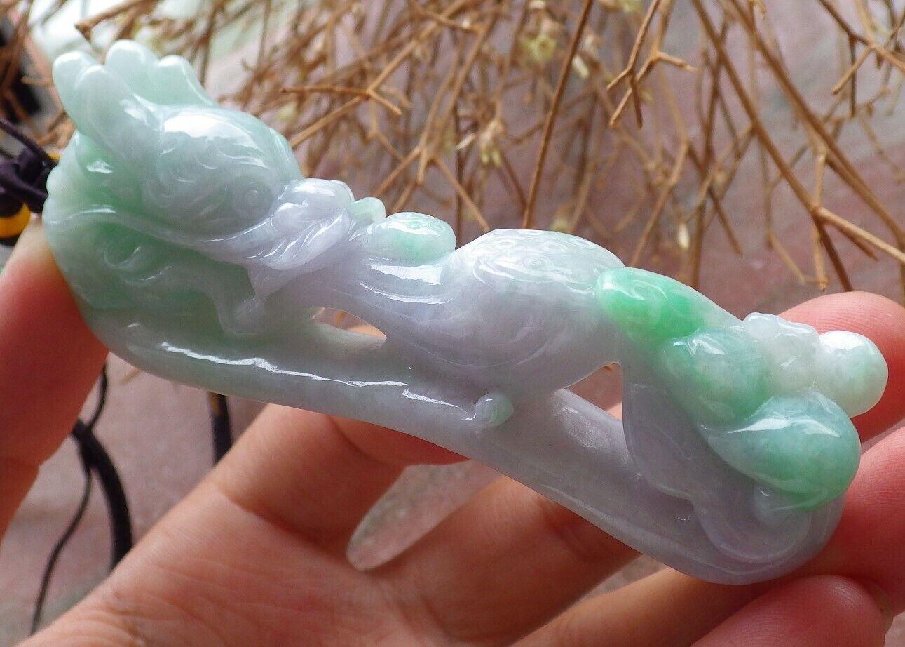 Certified Green Pale Lavender 100% Natural A Jade jadeite Pendant Dragon Pi Xiu Bat Lotus Flower Ruyi Hook Necklace 龙钩 517612 TN