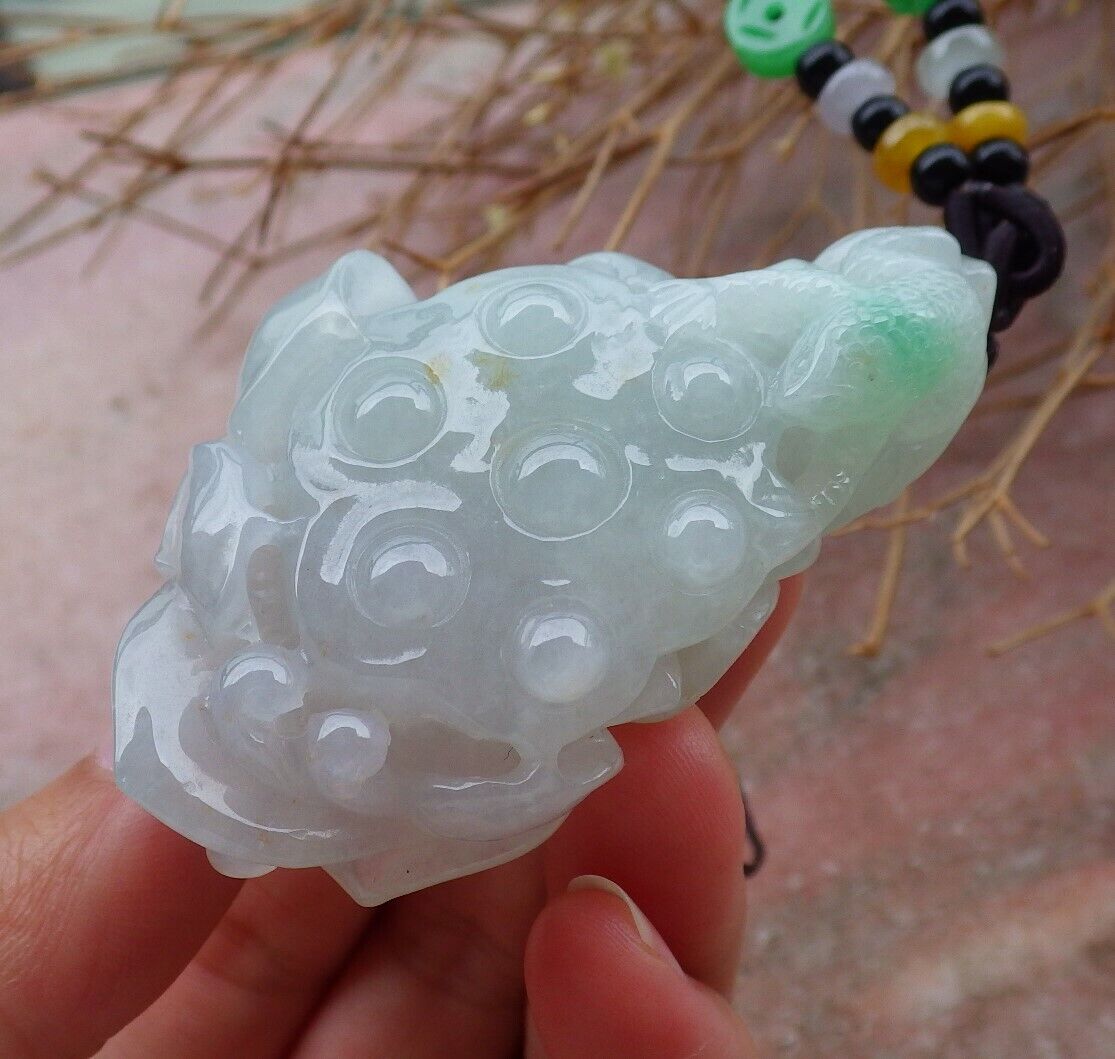 Certified Icy Green 100% Natural A Jade jadeite Pendant Frog Toad Lotus Flower Necklace 招财蟾 517851 TN