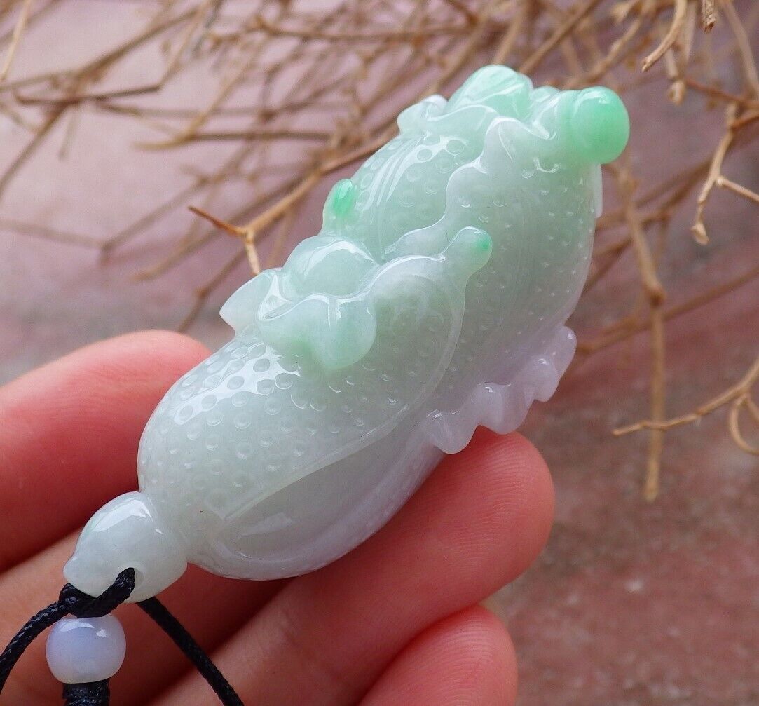 Certified Green Pale Lavender 100% Burma Natural A Jade jadeite Pendant Cabbage Necklace 发财白菜 518573 TN