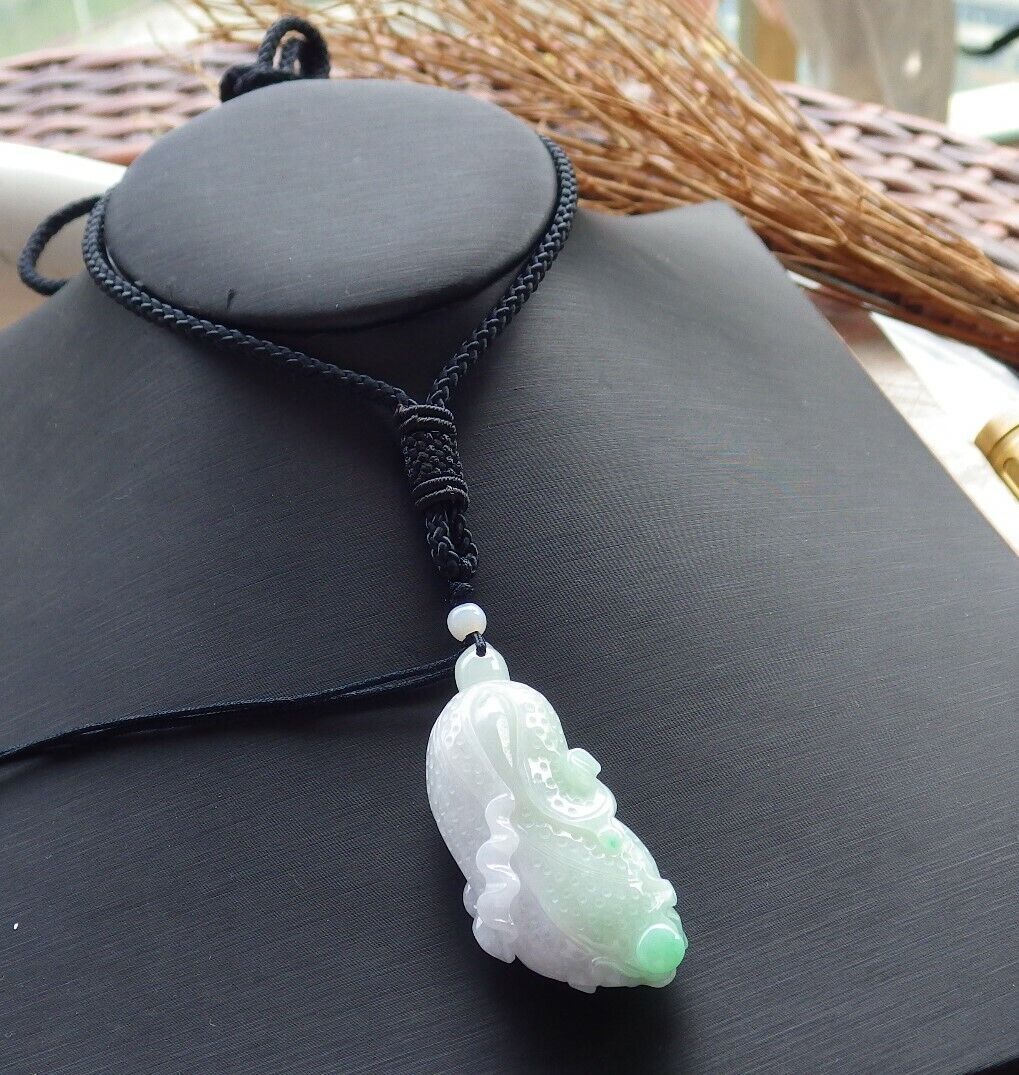 Certified Green Pale Lavender 100% Burma Natural A Jade jadeite Pendant Cabbage Necklace 发财白菜 518573 TN
