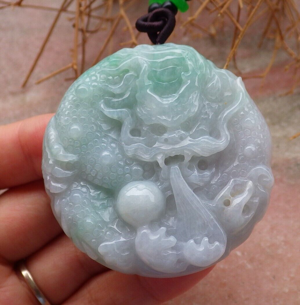 Certified Green 100% Burma Natural A Jade jadeite pendant Dragon Bead Necklace 生意兴隆 518877 TN