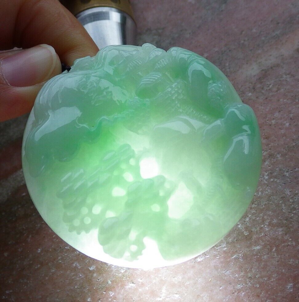Certified Green 100% Burma Natural A Jade jadeite Landscape painting Tree Necklace 山水画 521504 TN