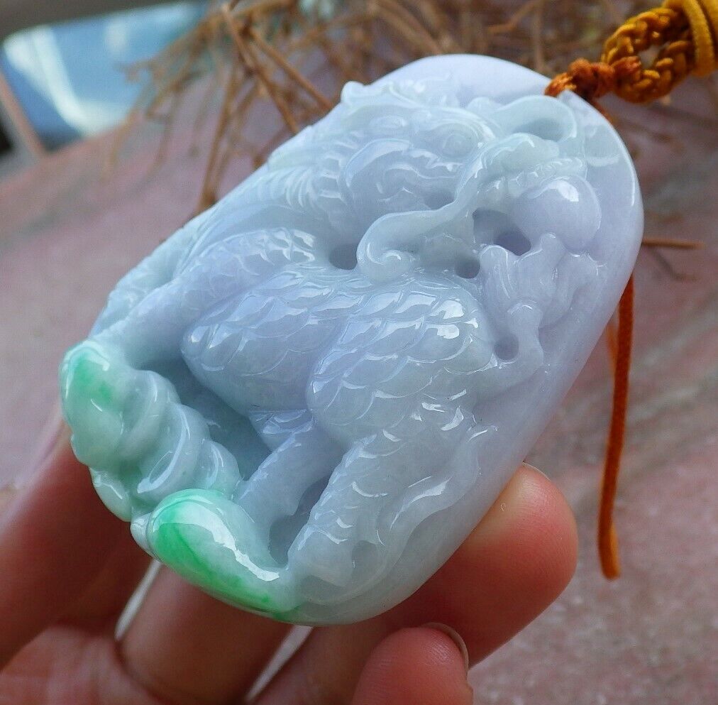 Certified Green Pale Lavender 100% Burma Natural A Jade jadeite Pendant Dragon Kai Lotus Flower Ruyi Money Coin Necklace 龙 麒麟 522362 TN