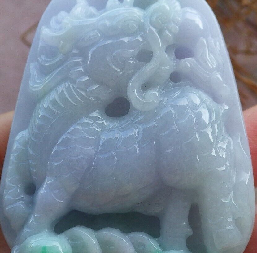 Certified Green Pale Lavender 100% Burma Natural A Jade jadeite Pendant Dragon Kai Lotus Flower Ruyi Money Coin Necklace 龙 麒麟 522362 TN