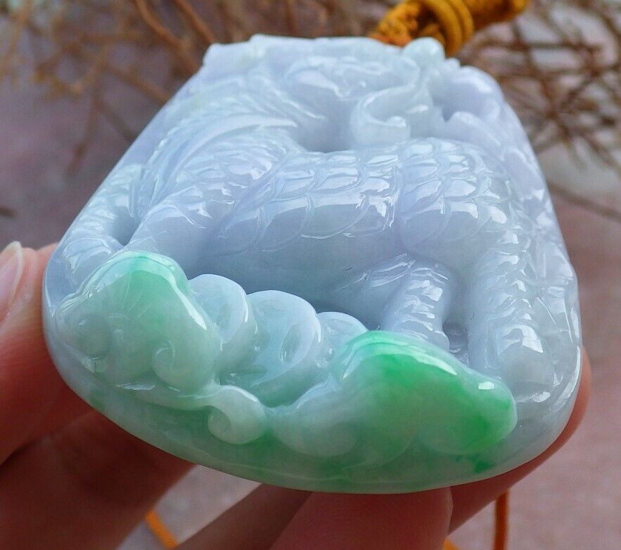 Certified Green Pale Lavender 100% Burma Natural A Jade jadeite Pendant Dragon Kai Lotus Flower Ruyi Money Coin Necklace 龙 麒麟 522362 TN