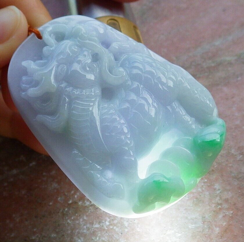 Certified Green Pale Lavender 100% Burma Natural A Jade jadeite Pendant Dragon Kai Lotus Flower Ruyi Money Coin Necklace 龙 麒麟 522362 TN