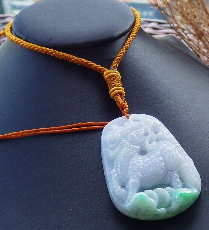 Certified Green Pale Lavender 100% Burma Natural A Jade jadeite Pendant Dragon Kai Lotus Flower Ruyi Money Coin Necklace 龙 麒麟 522362 TN