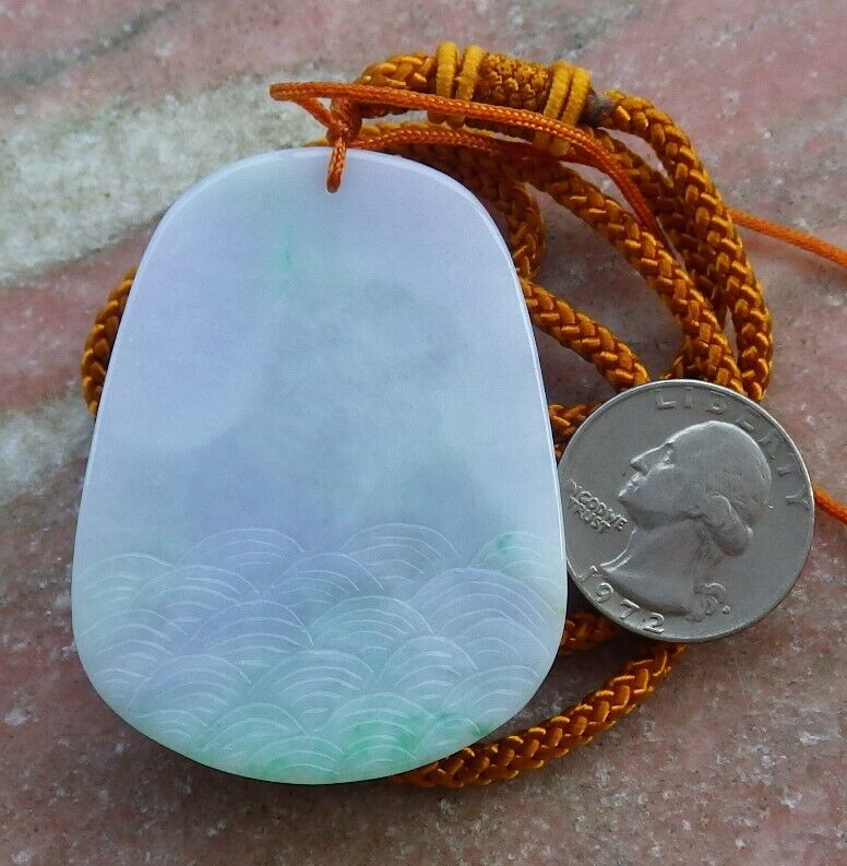 Certified Green Pale Lavender 100% Burma Natural A Jade jadeite Pendant Dragon Kai Lotus Flower Ruyi Money Coin Necklace 龙 麒麟 522362 TN