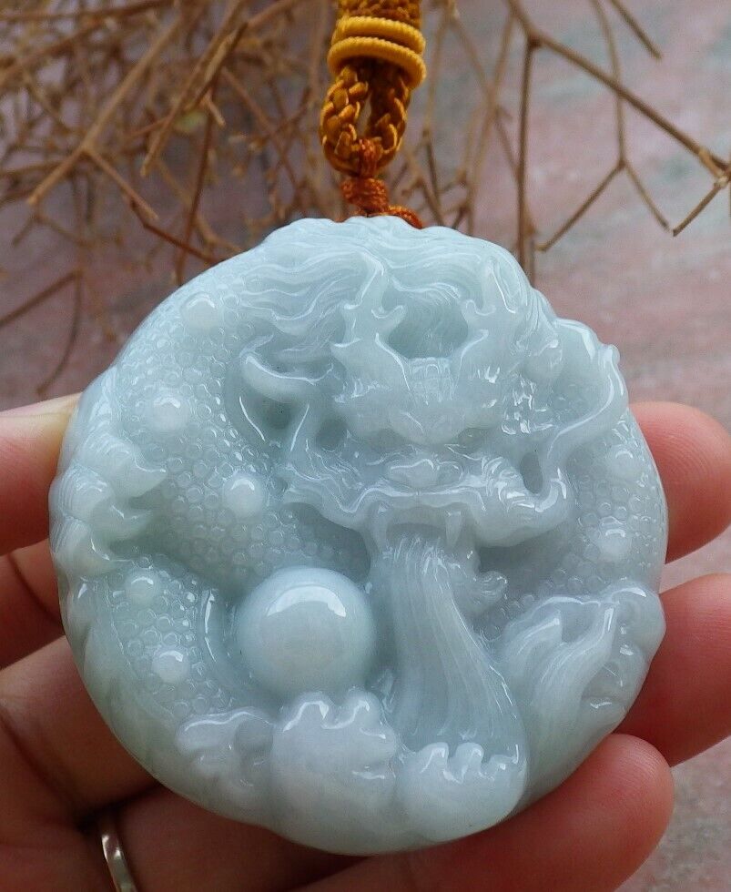 Certified Pale Green 100% Burma Natural A Jade jadeite Pendant Dragon Bead Ruyi Necklace 生意兴隆 522380 TN