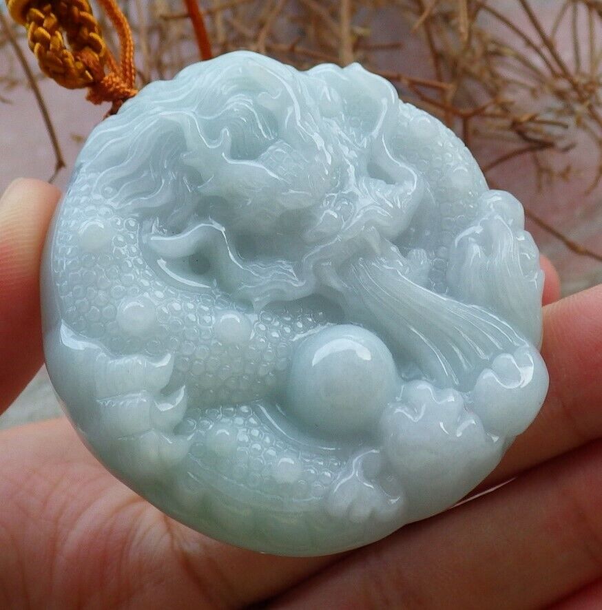 Certified Pale Green 100% Burma Natural A Jade jadeite Pendant Dragon Bead Ruyi Necklace 生意兴隆 522380 TN