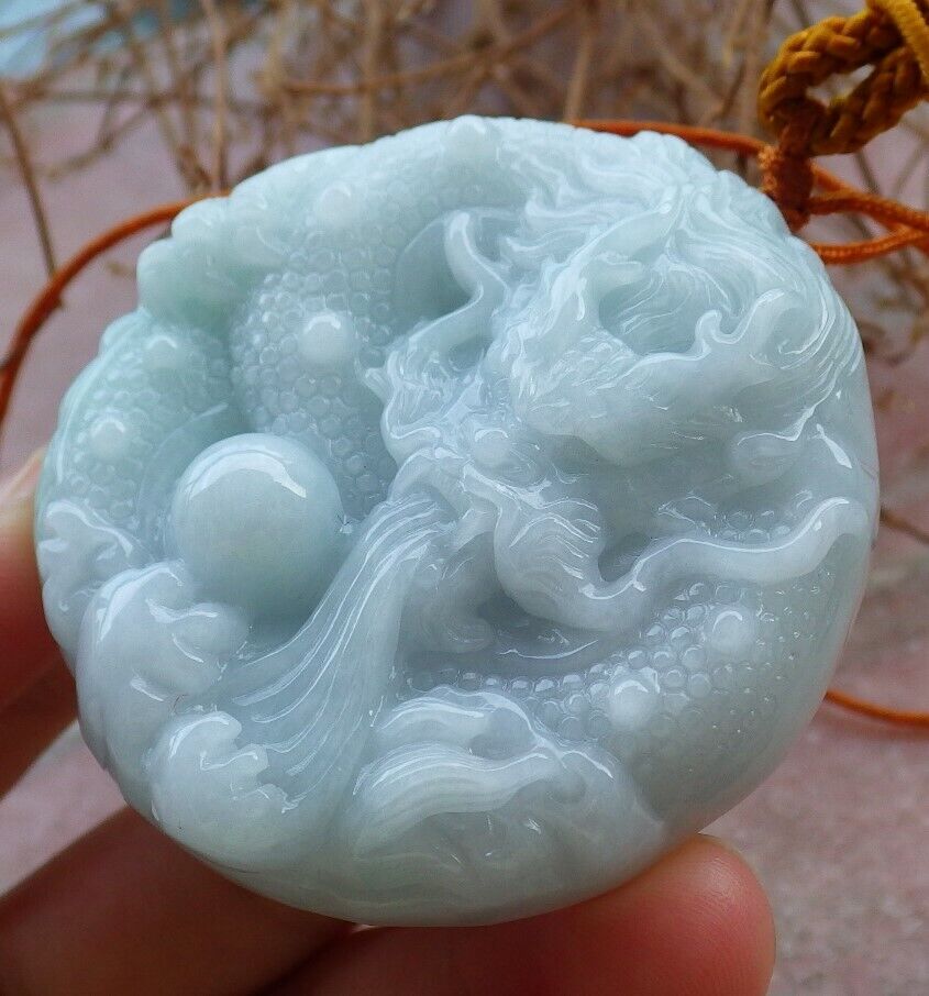 Certified Pale Green 100% Burma Natural A Jade jadeite Pendant Dragon Bead Ruyi Necklace 生意兴隆 522380 TN