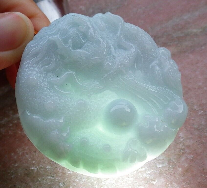 Certified Pale Green 100% Burma Natural A Jade jadeite Pendant Dragon Bead Ruyi Necklace 生意兴隆 522380 TN