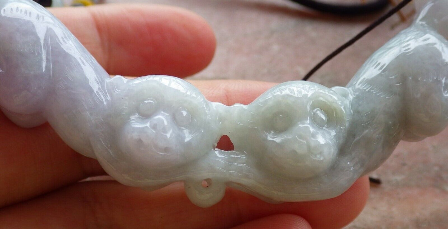 Certified Pale Lavender Green 100% Burma Natural A Jade jadeite Pendant Twin Monkey Circle Ring Necklace 猴子 522437 TN