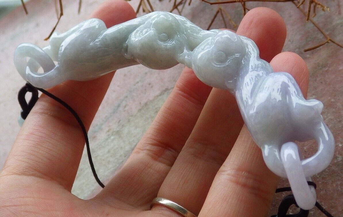 Certified Pale Lavender Green 100% Burma Natural A Jade jadeite Pendant Twin Monkey Circle Ring Necklace 猴子 522437 TN