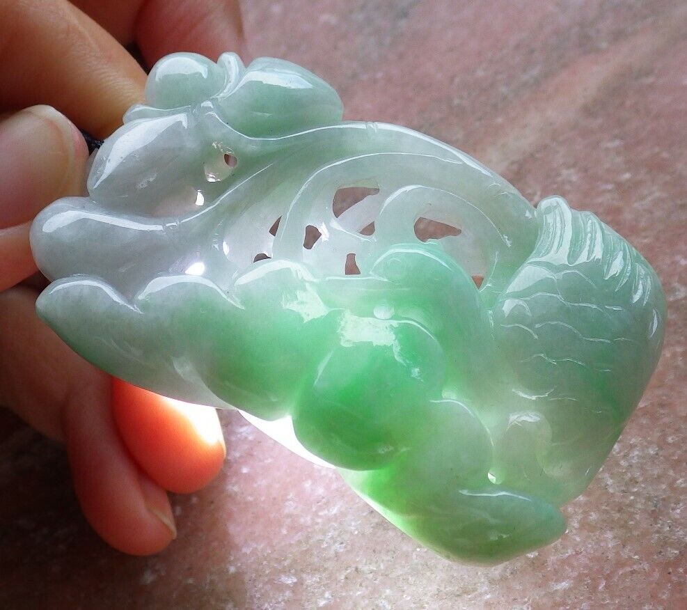 Certified Green 100% Burma Natural A Jade jadeite Pendant Swan Duck Lotus Flower Coin Necklace 天鹅 522591 TN