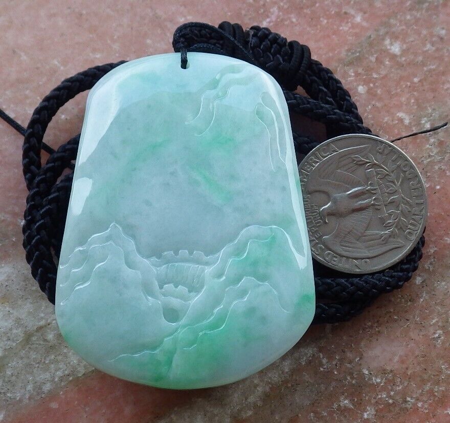 Certified Green Pale Lavender 100% Burma Natural A Jade jadeite Landscape painting Tree Necklace 山水画 522667 TN