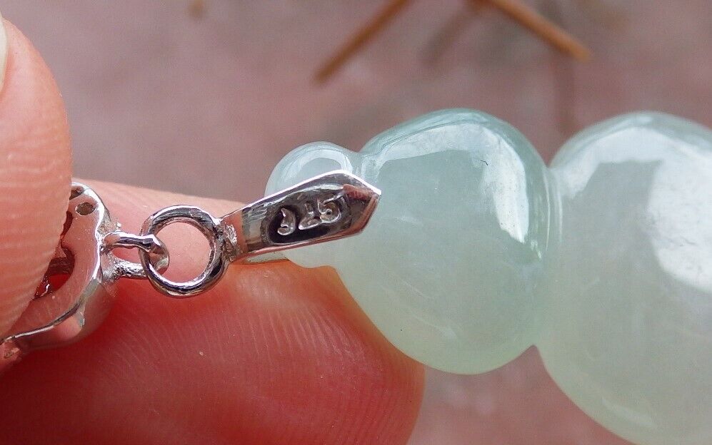 Certified Icy Green Sterling Silver 0.925 100% Burma Natural A Jade jadeite Gourd Earrings Earring Dangle 耳环 522708 TN