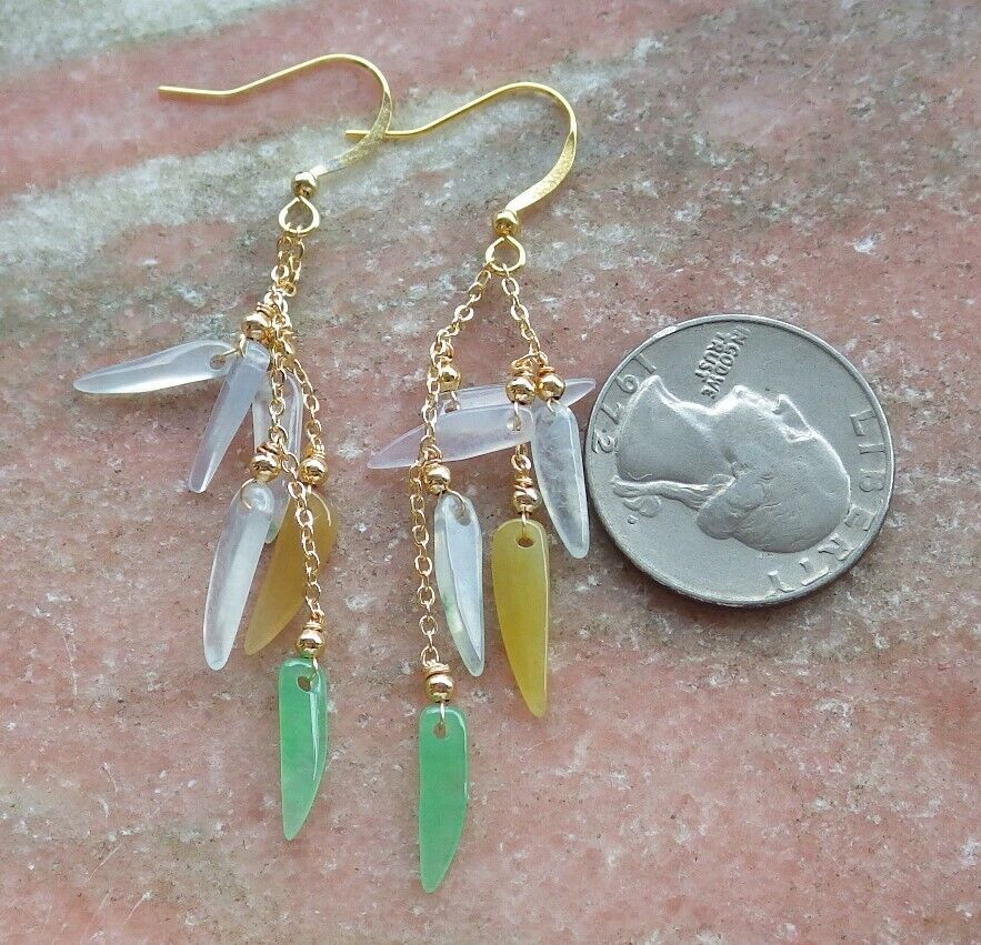 14K Gold Filled Green Yellow Icy White Natural A Jade jadeite Chili Earrings Bead Earring Dangle 耳环 523070 TN